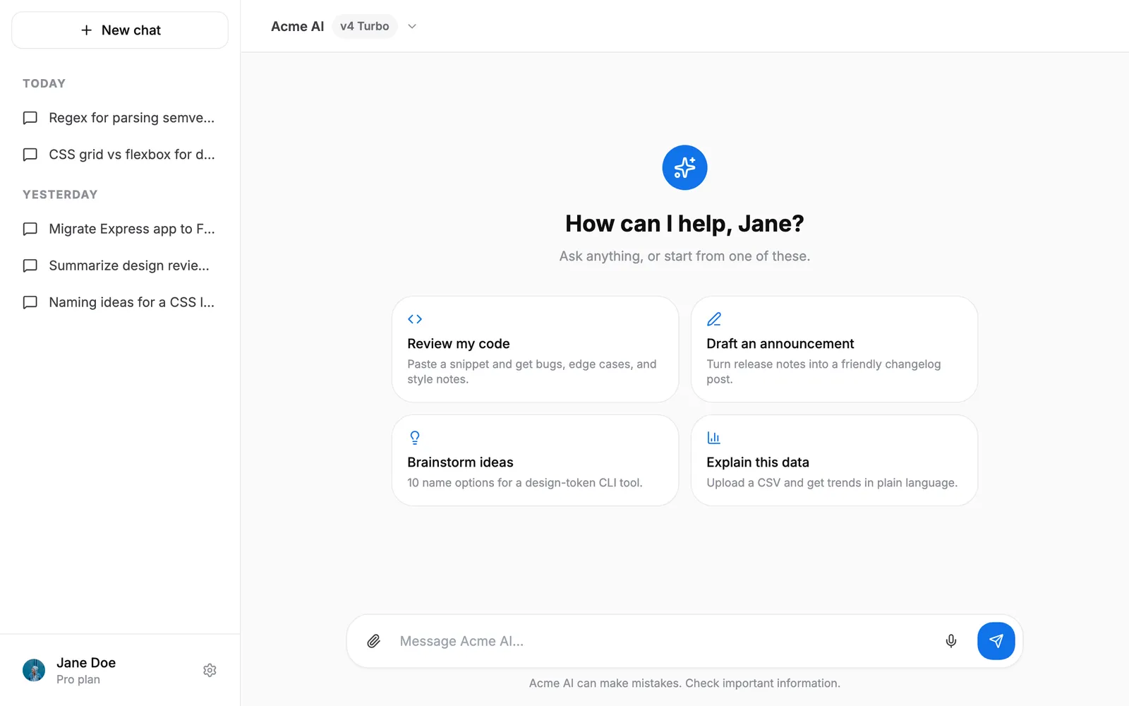 AI Chat — New chat page preview
