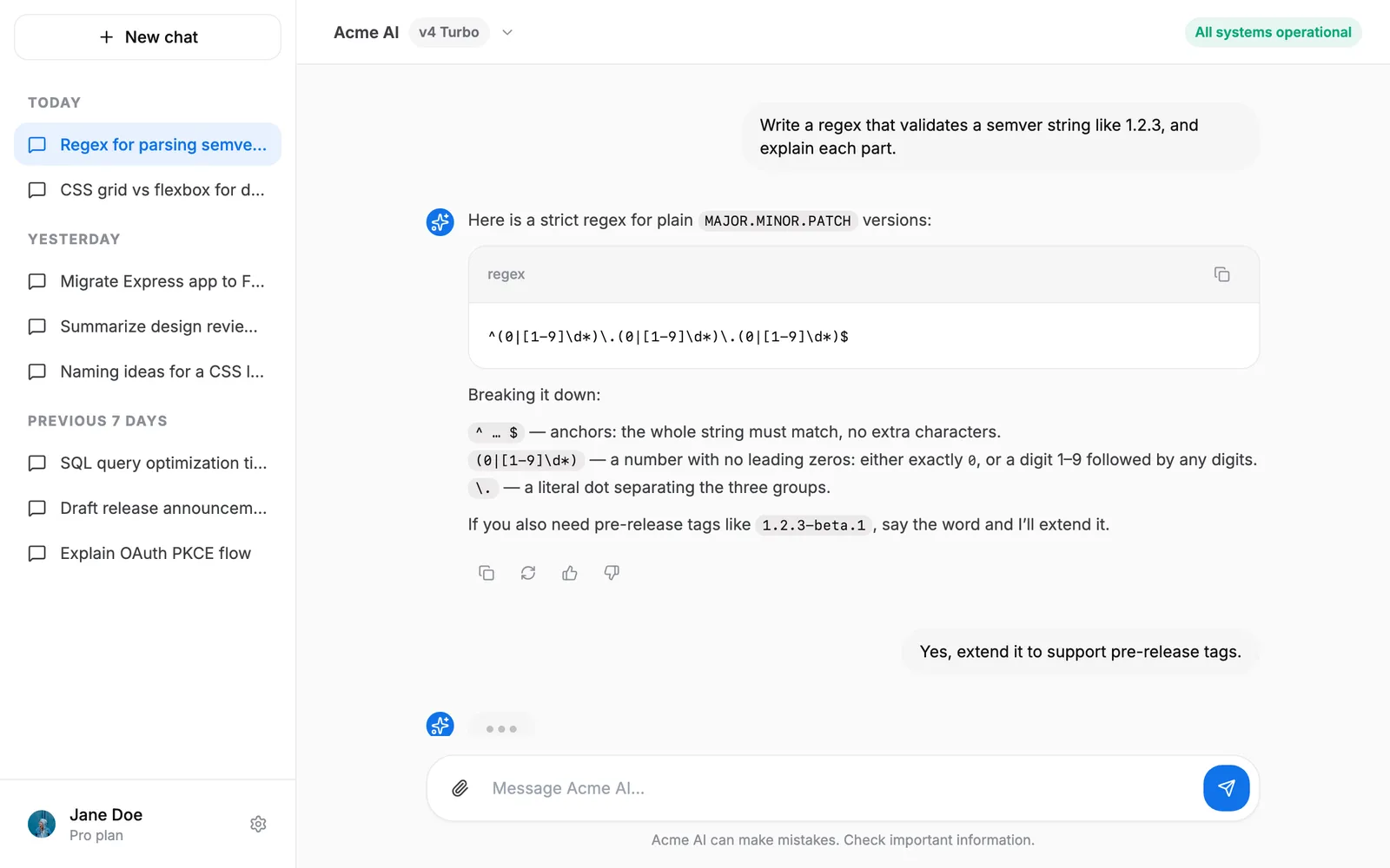 AI Chat — Conversation page preview