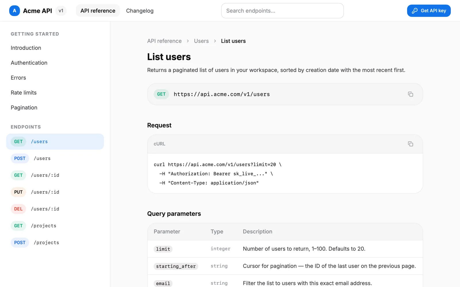 API Docs — Reference page preview