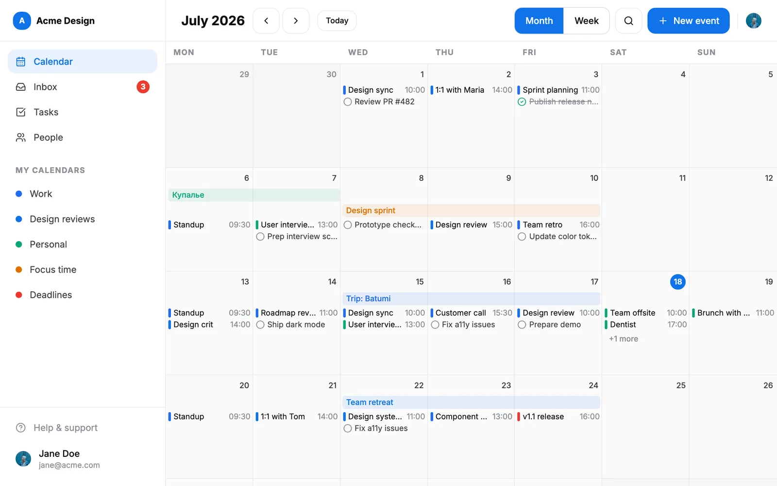 Calendar — Month page preview