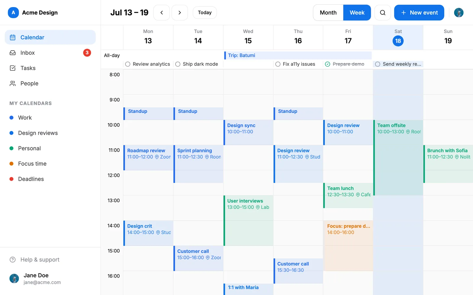 Calendar — Week page preview