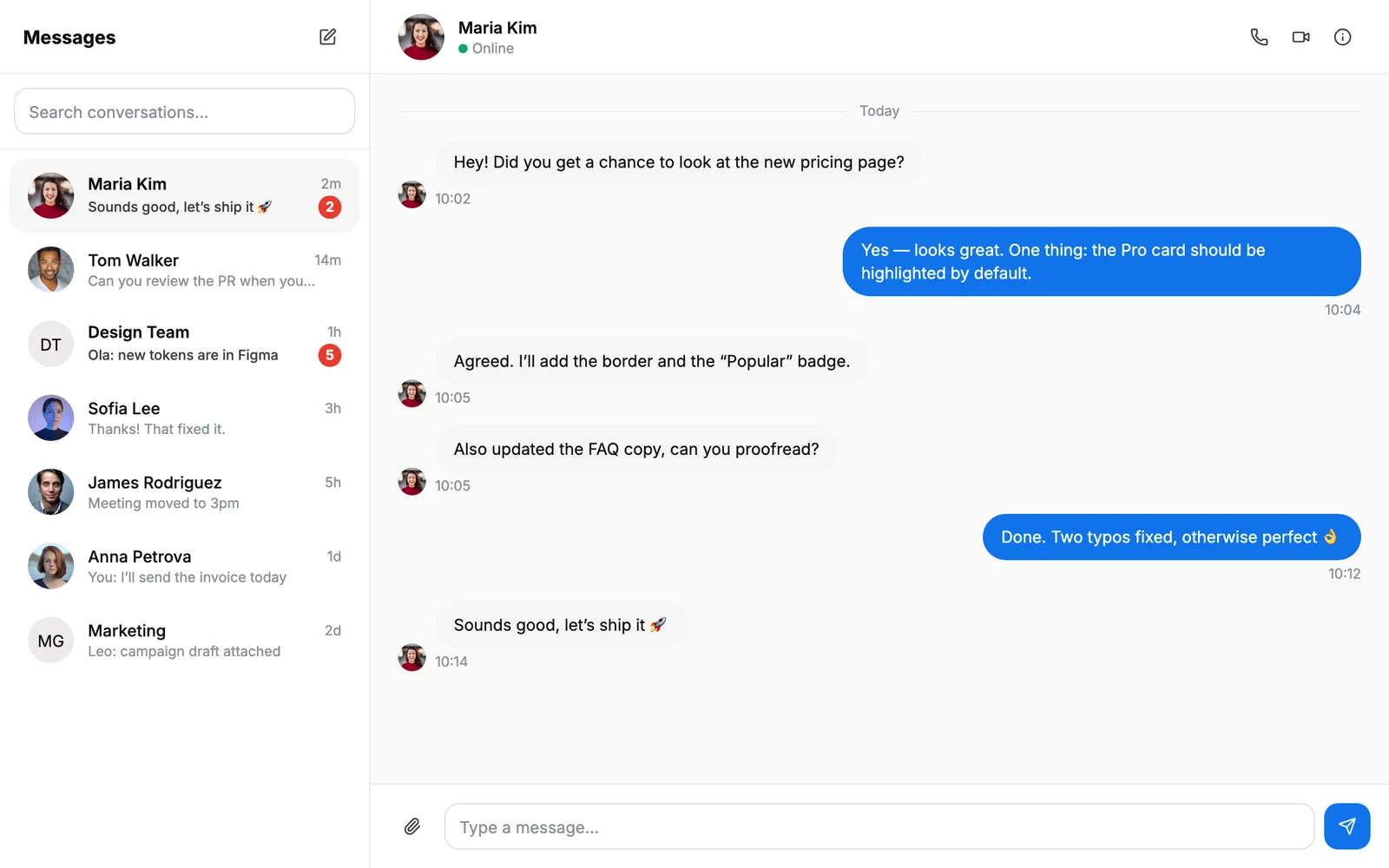 Chat — Messages page preview