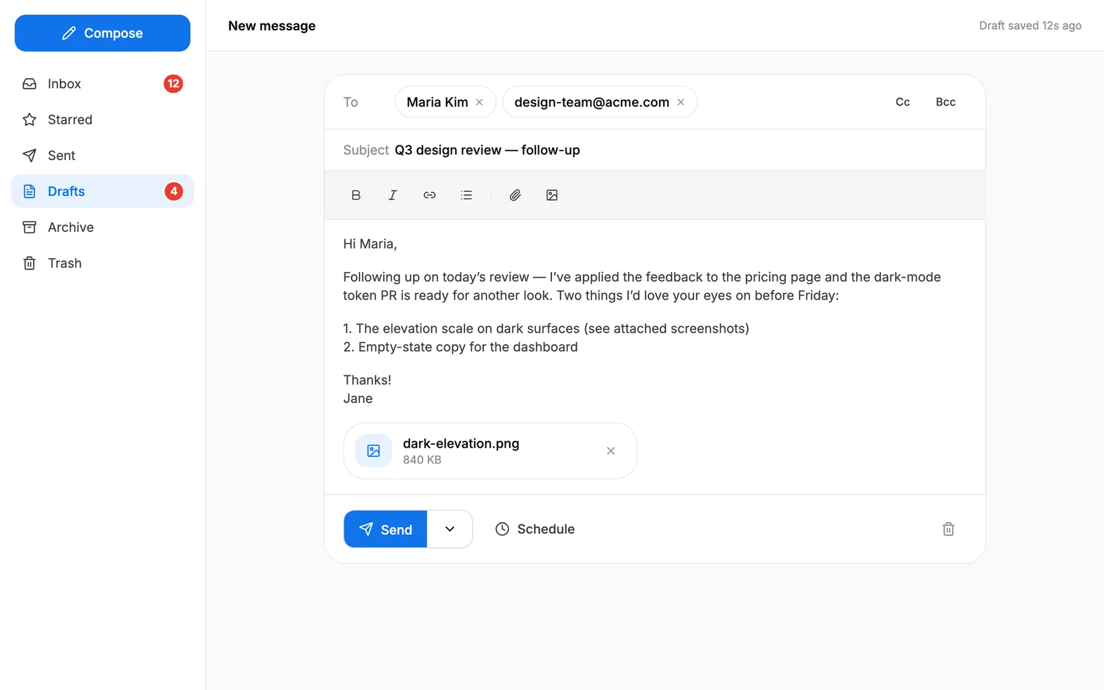 Mail — Compose page preview