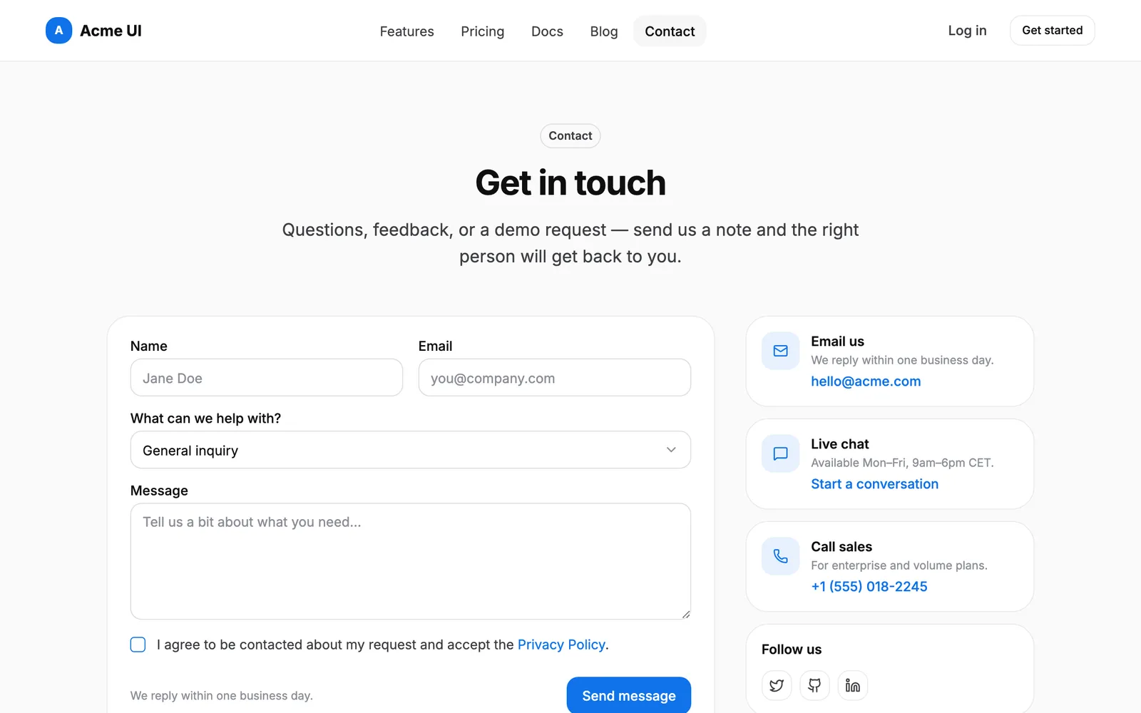 Landing — Contact page preview