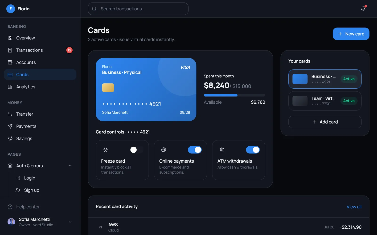 Florin restyled with the Rounded Sans · dark theme