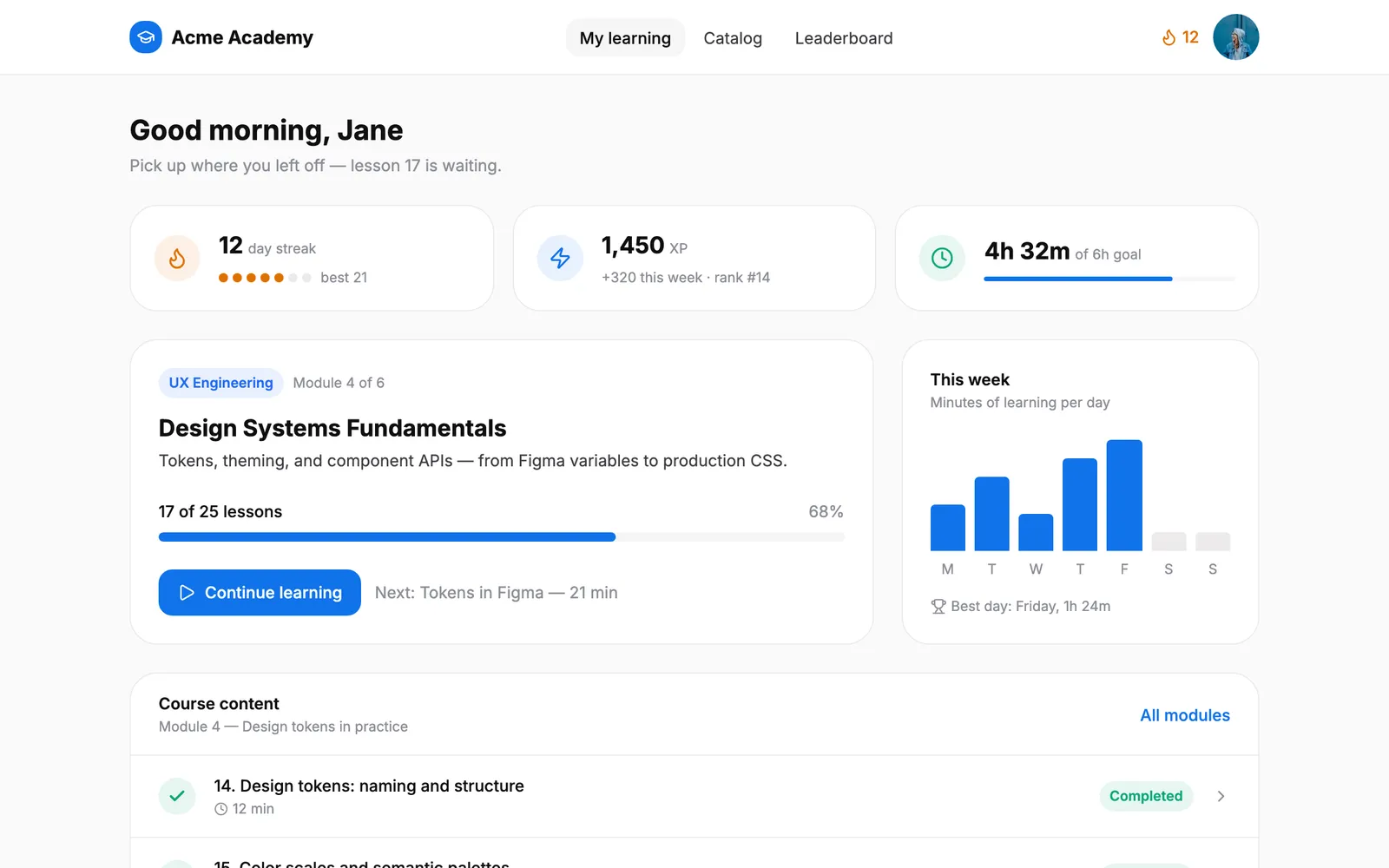 Learning — My learning page preview