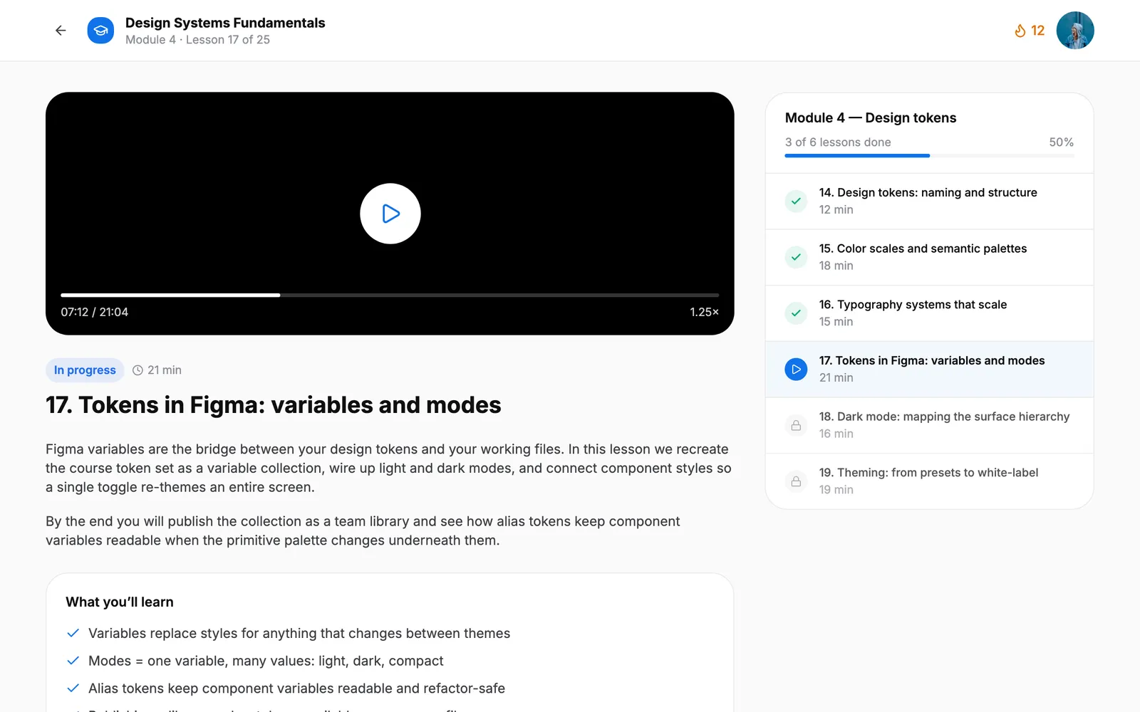Learning — Lesson page preview