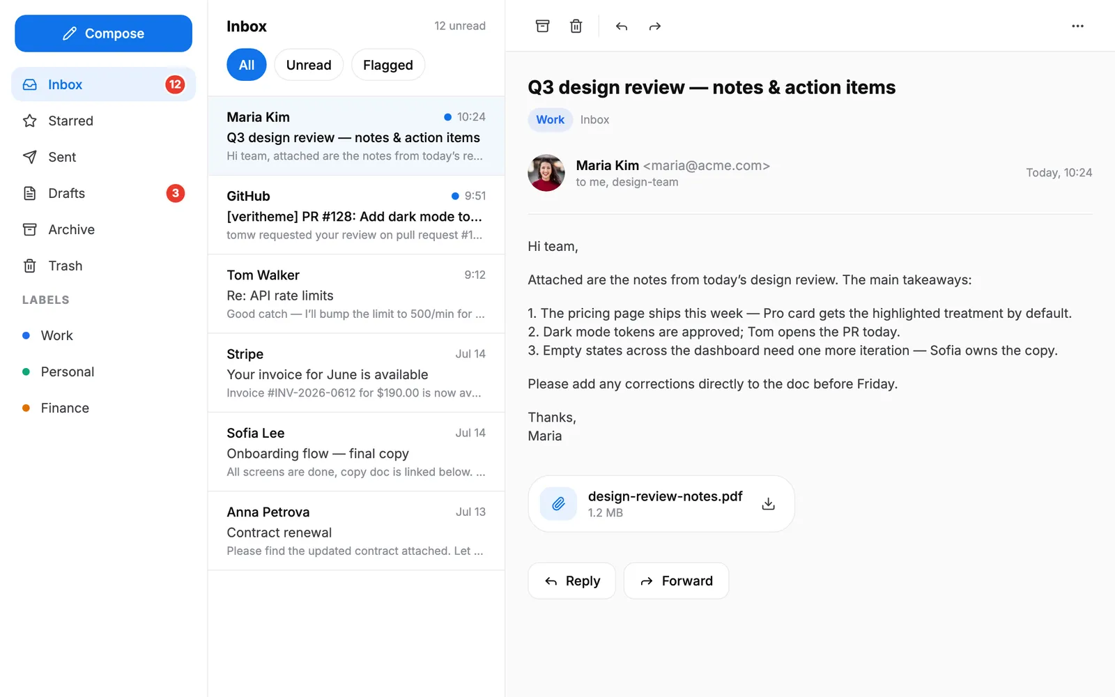 Mail — Inbox page preview