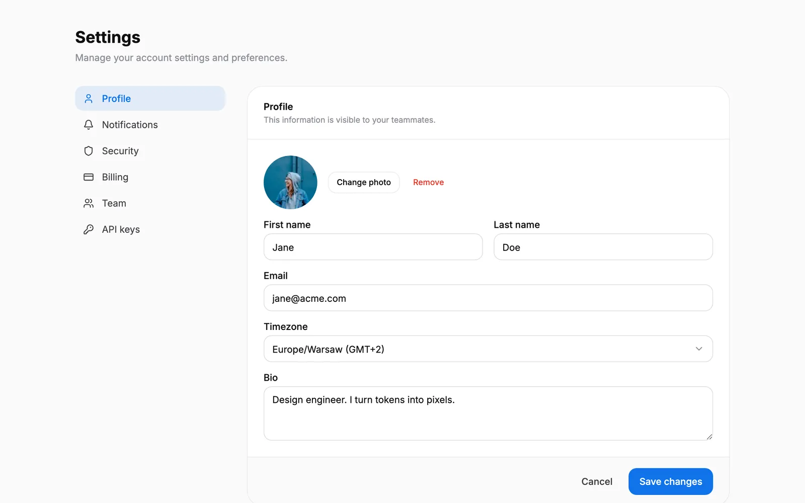 Settings — Profile page preview