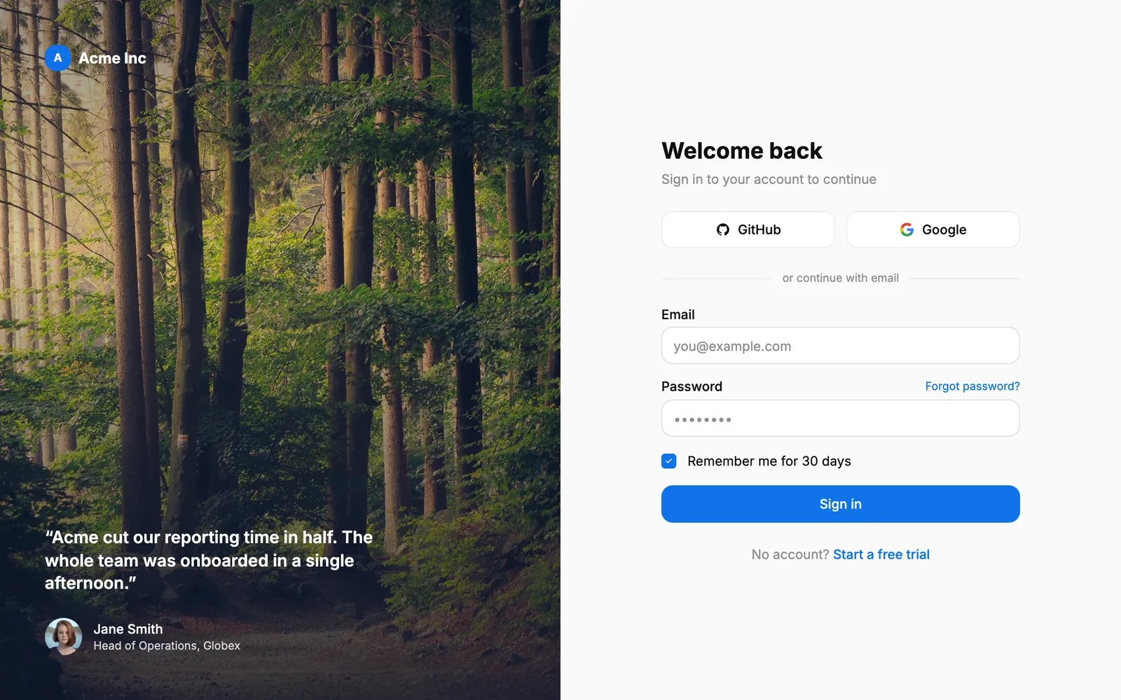 Auth — Sign in page preview