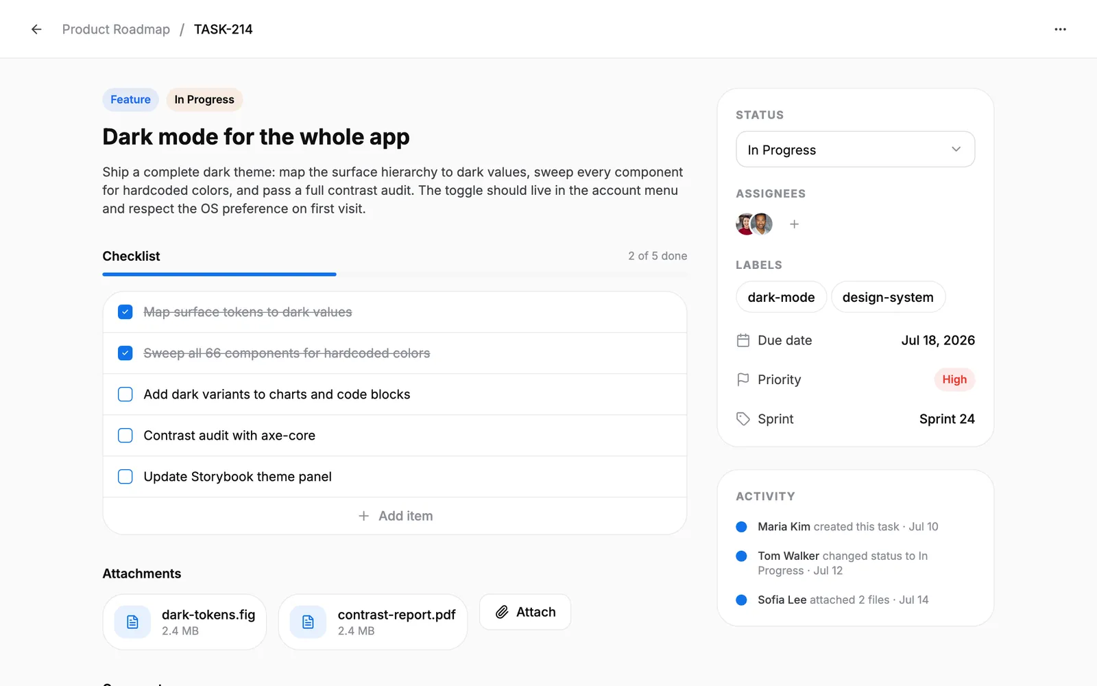 Tasks — Task detail page preview