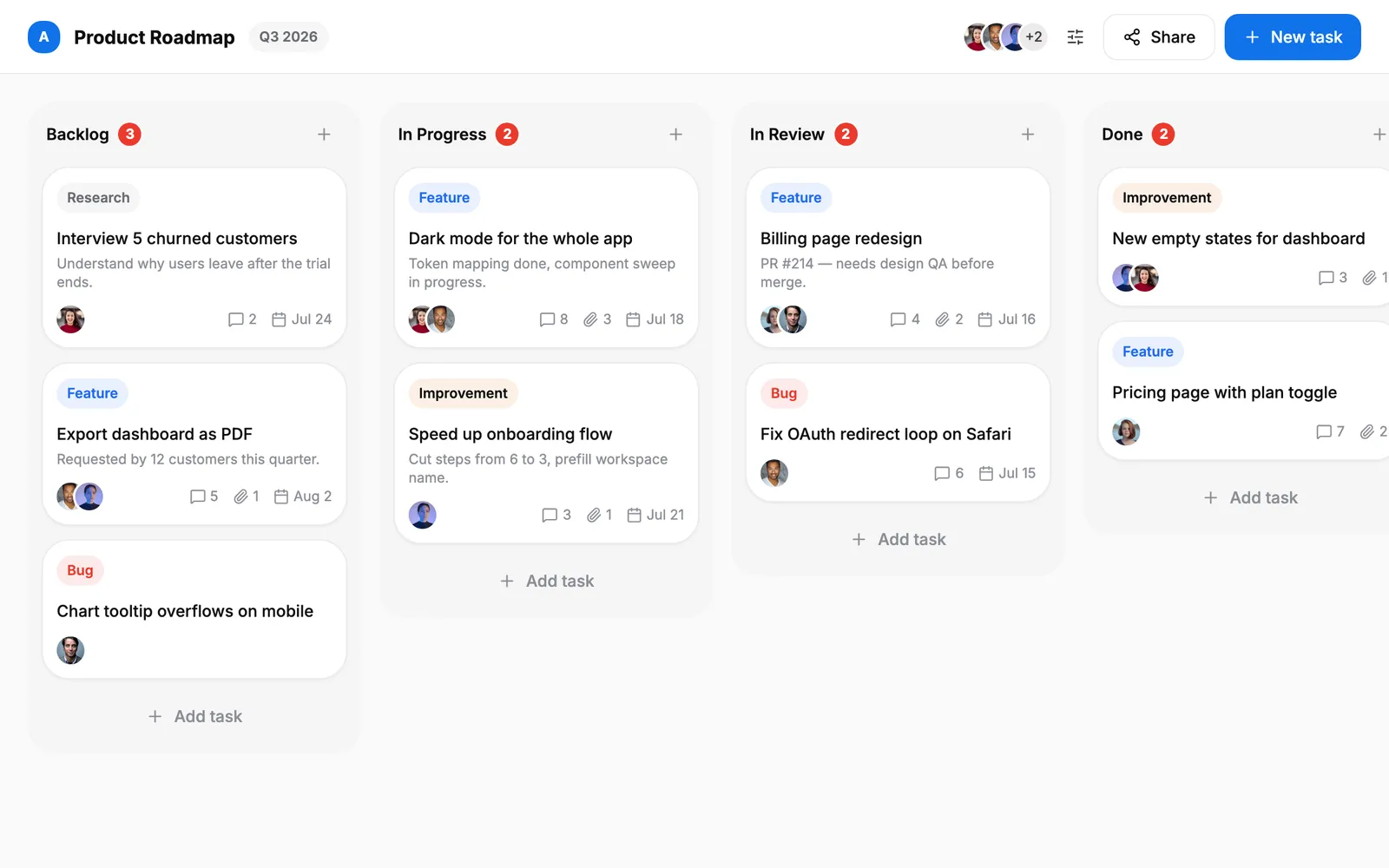 Tasks — Board page preview